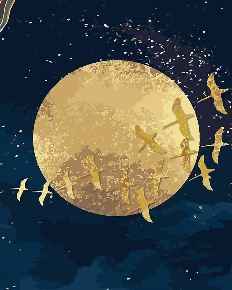 Pájaros Dorados y Luna Dorada Pintar por Números