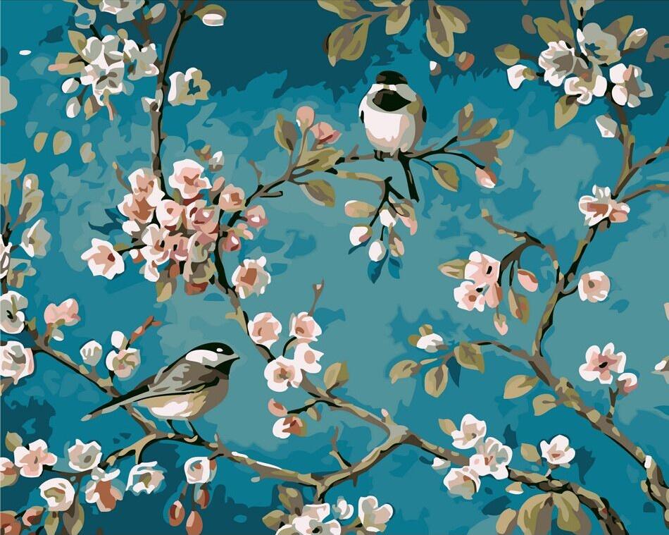 Pájaros Parados sobre Ramas de Flores Pintar por Números