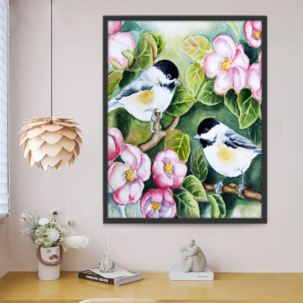 Pájaros Rodeados de Flores y Hojas Pintar por Números