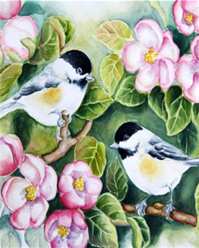 Pájaros Rodeados de Flores y Hojas Pintar por Números