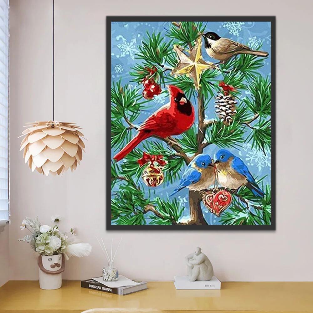 Pájaros sobre Árbol de Navidad Pintar por Números