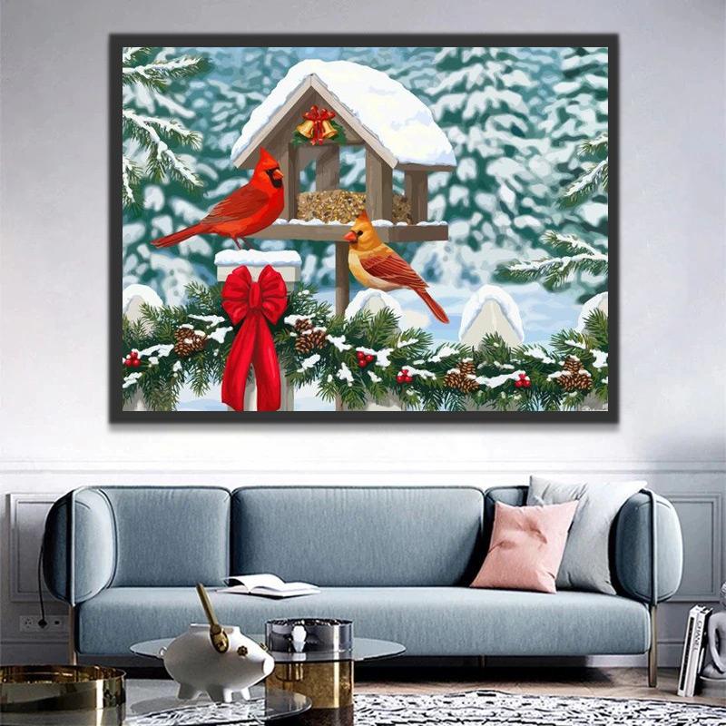 Pájaros y Bayas de Acebo de Navidad Pintar por Números