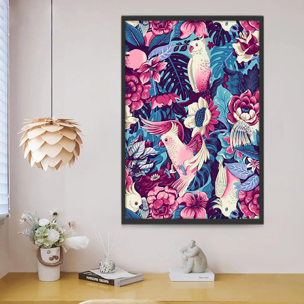 Pájaros y Flores Blancas y Rosadas Pintar por Números