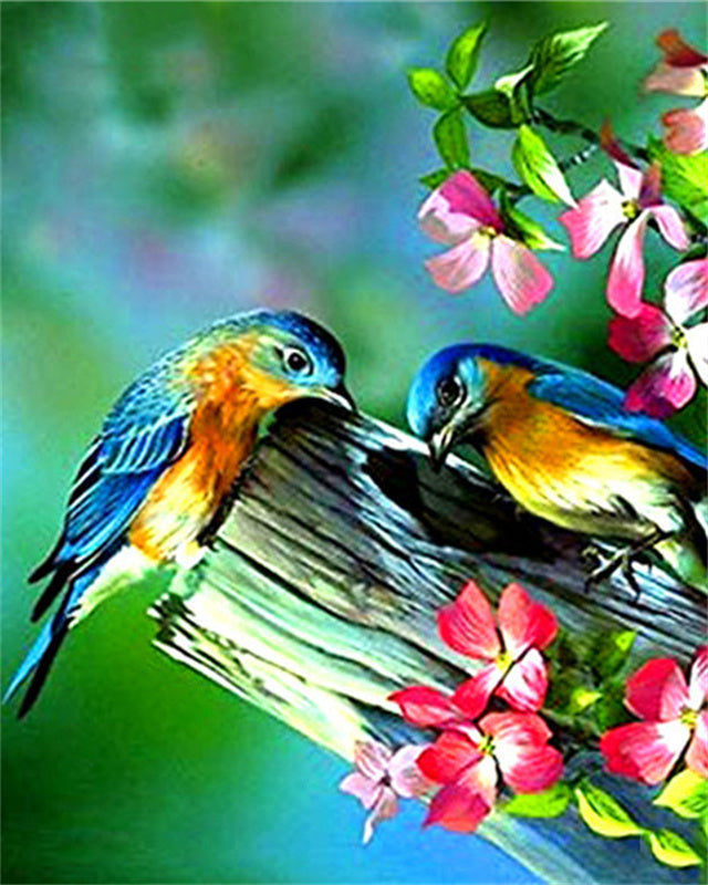 Pájaros y Flores sobre Rama Pintar por Números