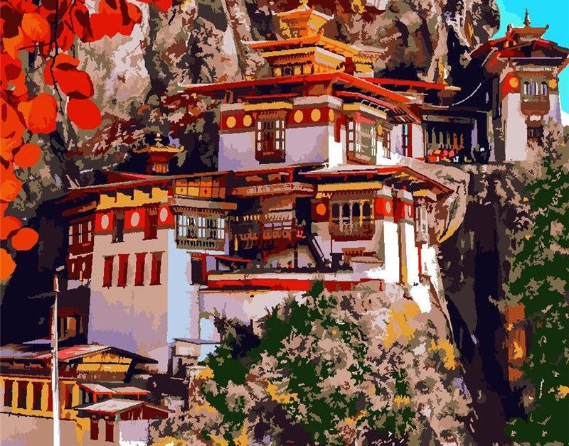 Palacio en Ladera de Montaña Pintar por Números