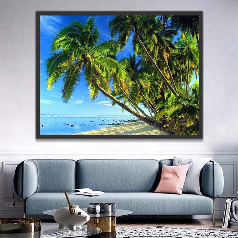 Palmeras y Mar Azul en el Verano Pintar por Números