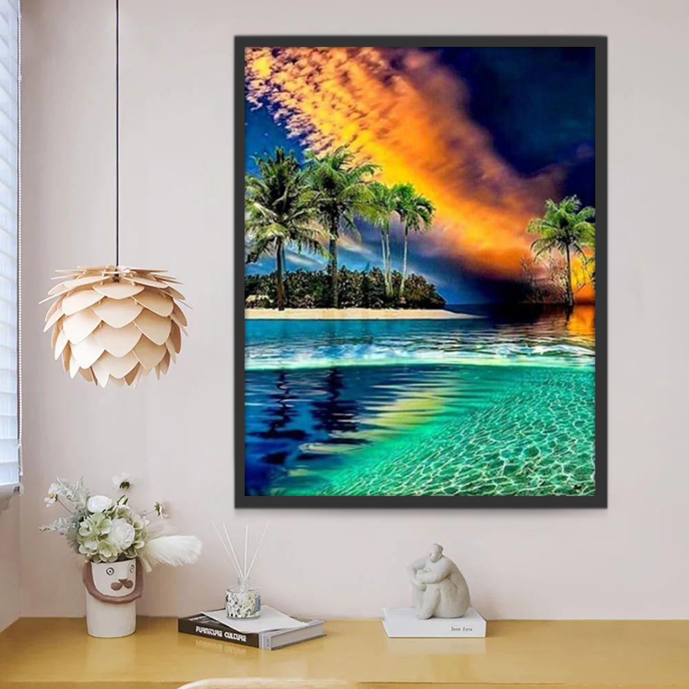 Palmeras y Mar Hermoso Pintar por Números