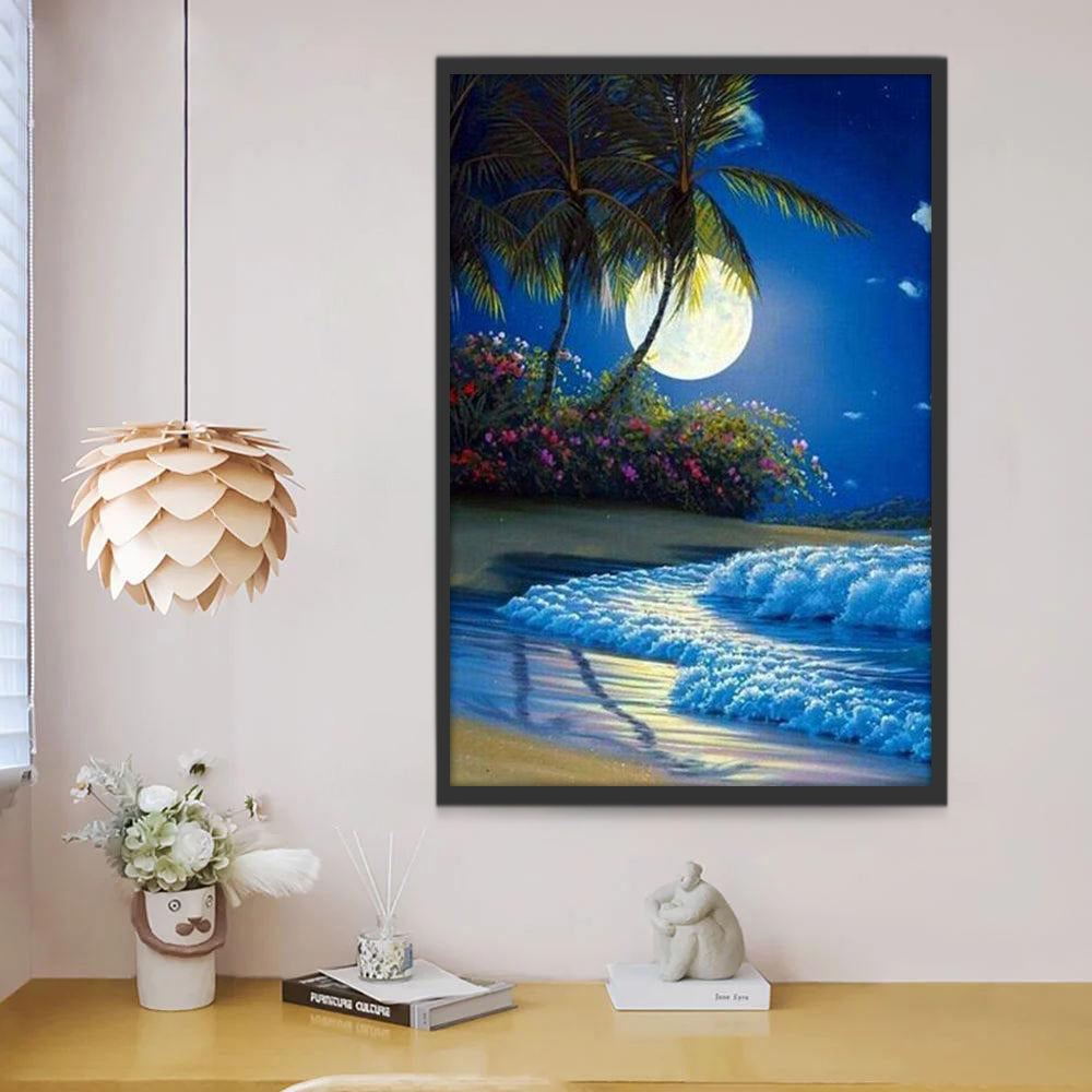 Palmeras y Olas a la Luz de la Luna Pintar por Números