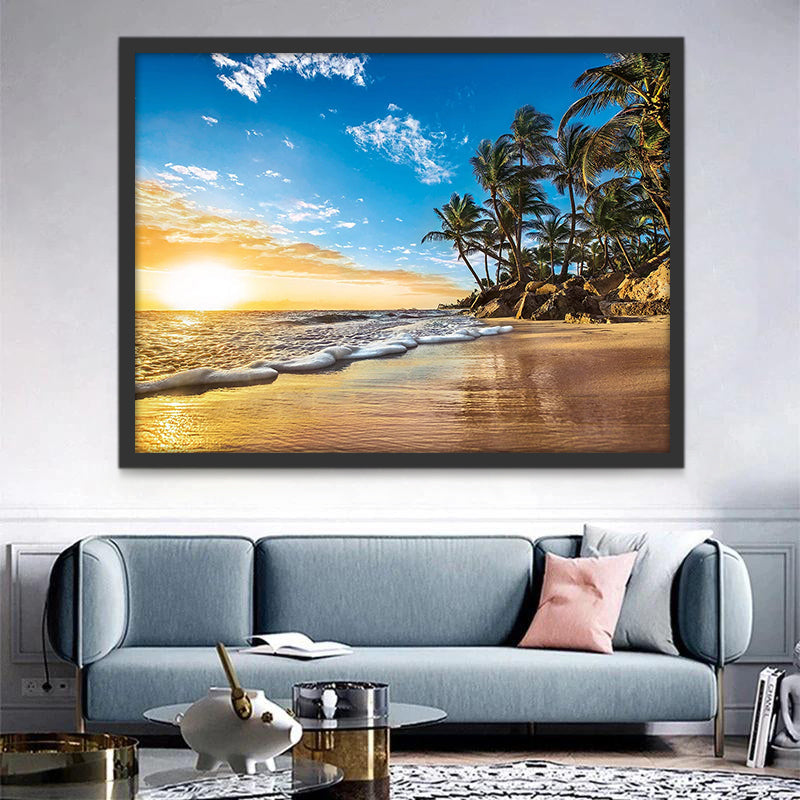 Palmeras y Olas al Atardecer Pintar por Números