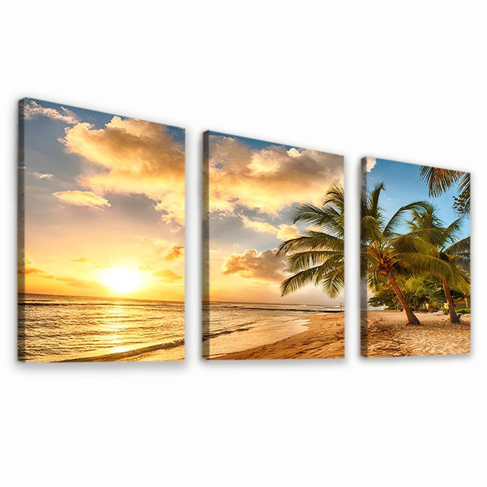 Palmeras y Puesta del Sol 3 Partes Pintar por Números