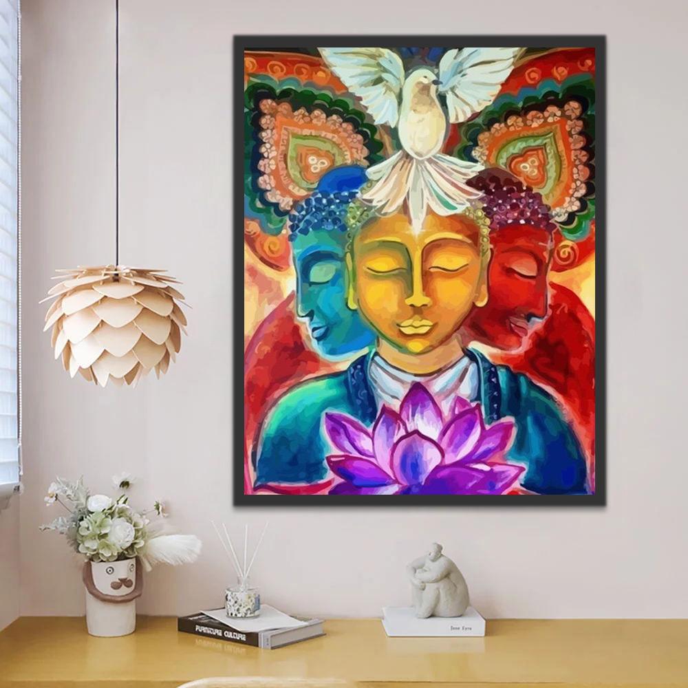Paloma Blanca y Estatua de Buda Pintar por Números