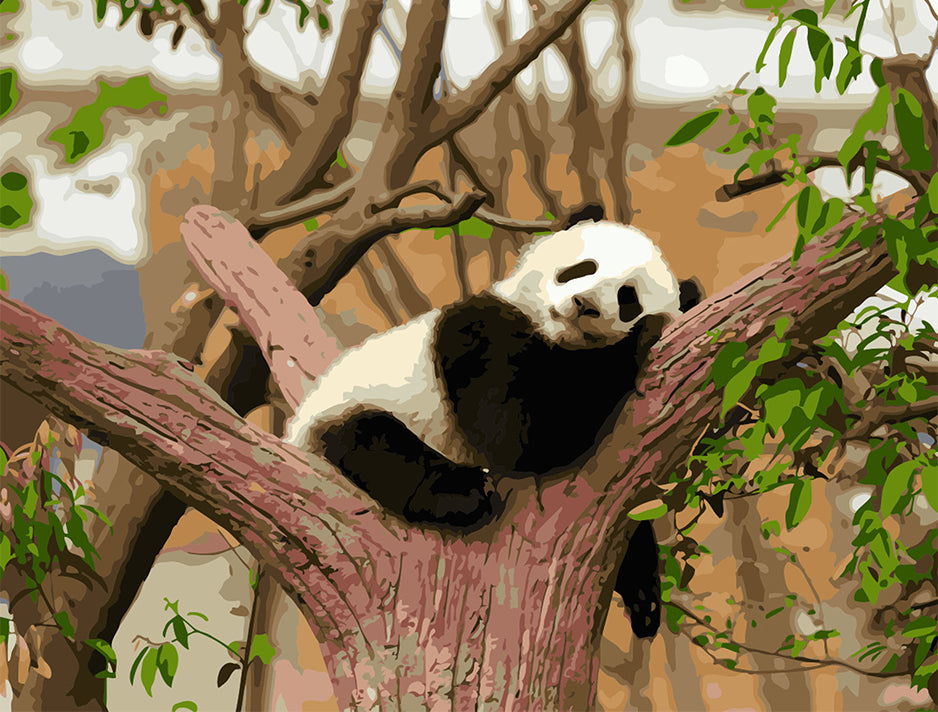 Panda Acostado sobre Tronco de Árbol Pintar por Números