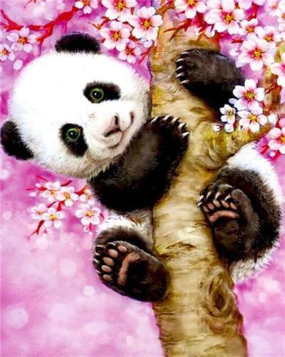 Panda Adorable sobre Árbol de Flor de Melocotón Pintar por Números