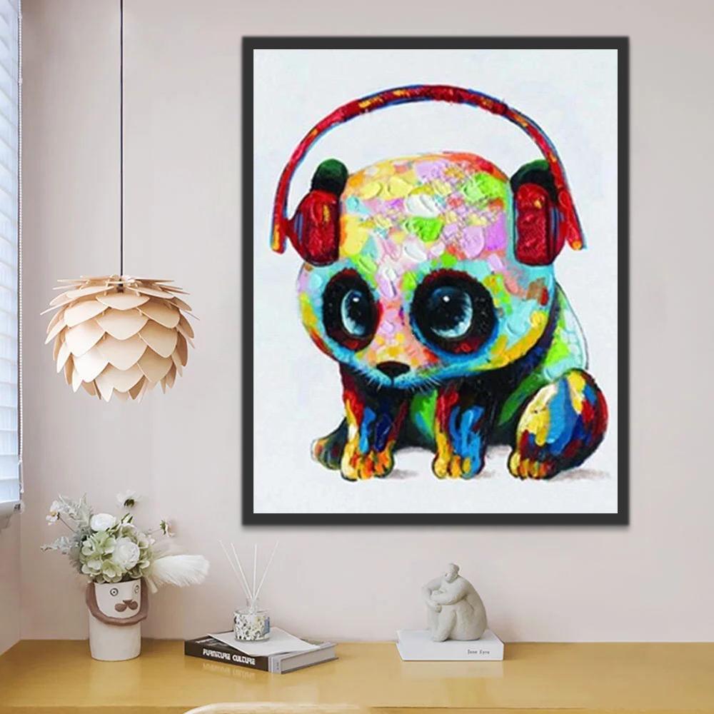 Panda Bebé Colorido con Auriculares Rojos Pintar por Números