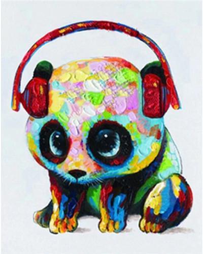 Panda Bebé Colorido con Auriculares Rojos Pintar por Números