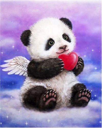 Panda Bebé Lindo con Alas Blancas y Corazón Rojo Pintar por Números