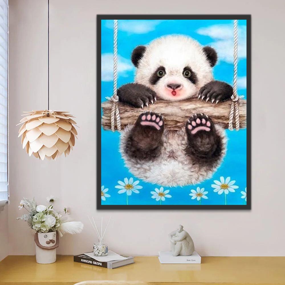 Panda Bebé sobre Tronco con Fondo de Cielo Azul Pintar por Números