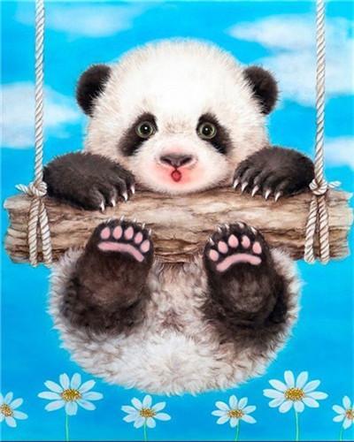 Panda Bebé sobre Tronco con Fondo de Cielo Azul Pintar por Números