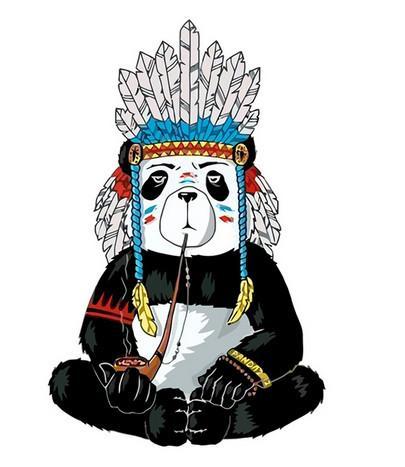 Panda con Tocado de Indios y Cachimbo Pintar por Números