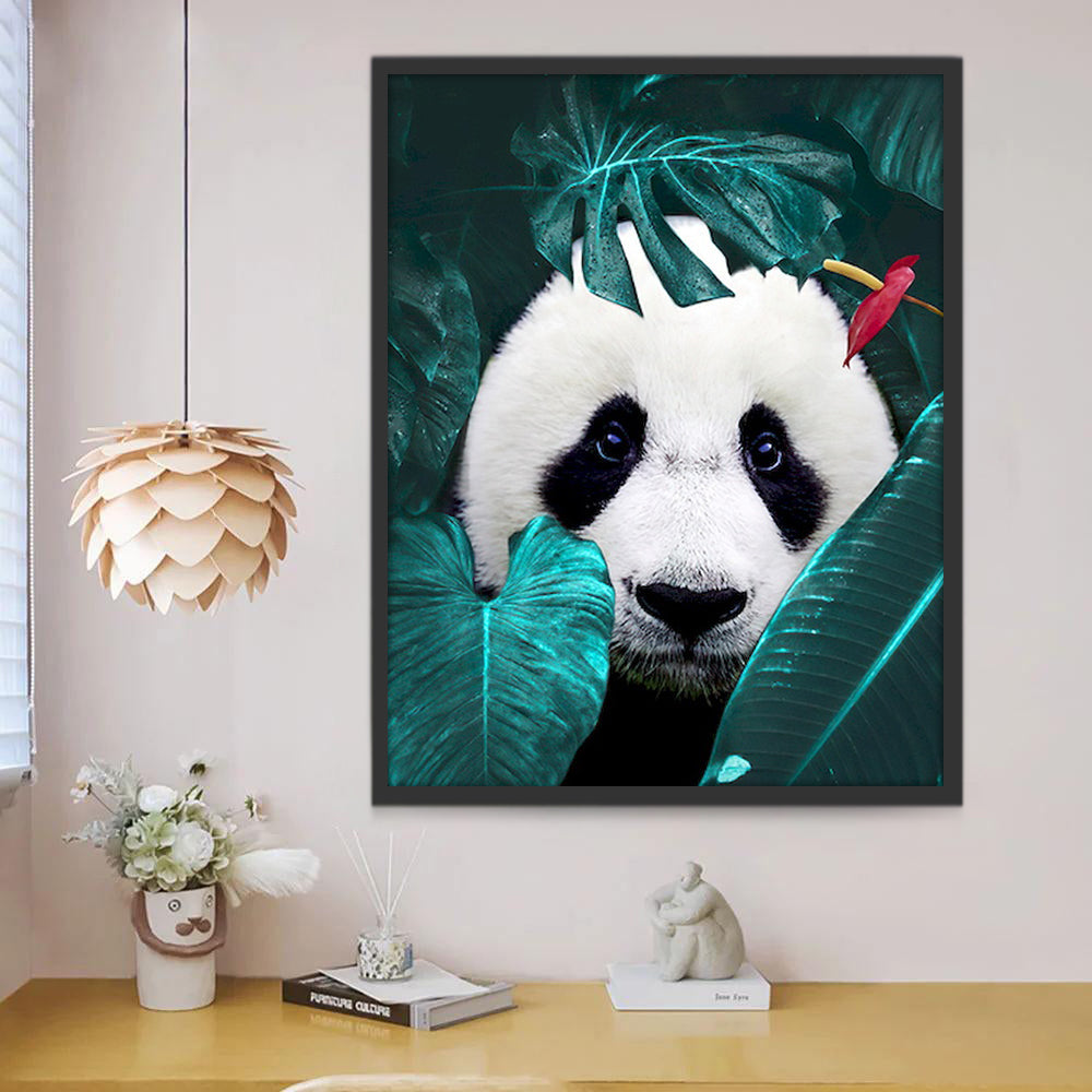 Panda entre Plantas de Monstera Deliciosa Pintar por Números