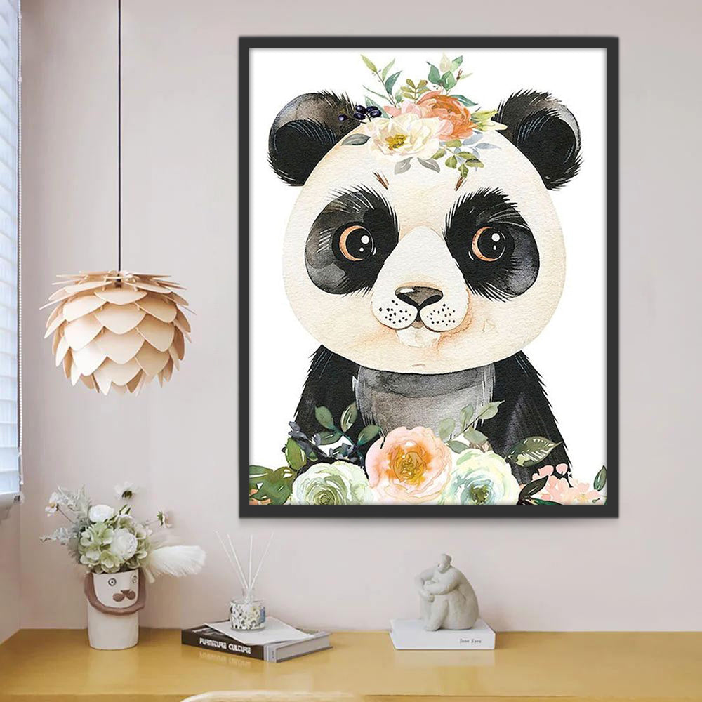 Panda Lindo con Flores Pintar por Números