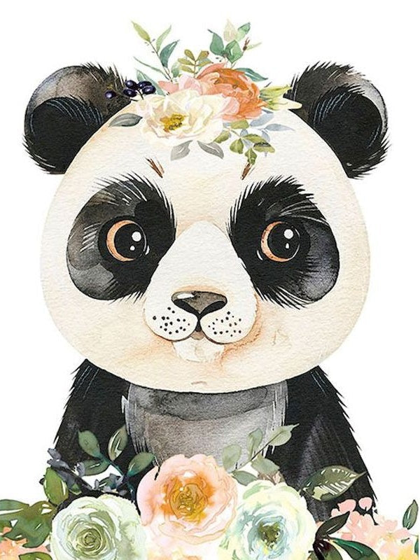 Panda Lindo con Flores Pintar por Números