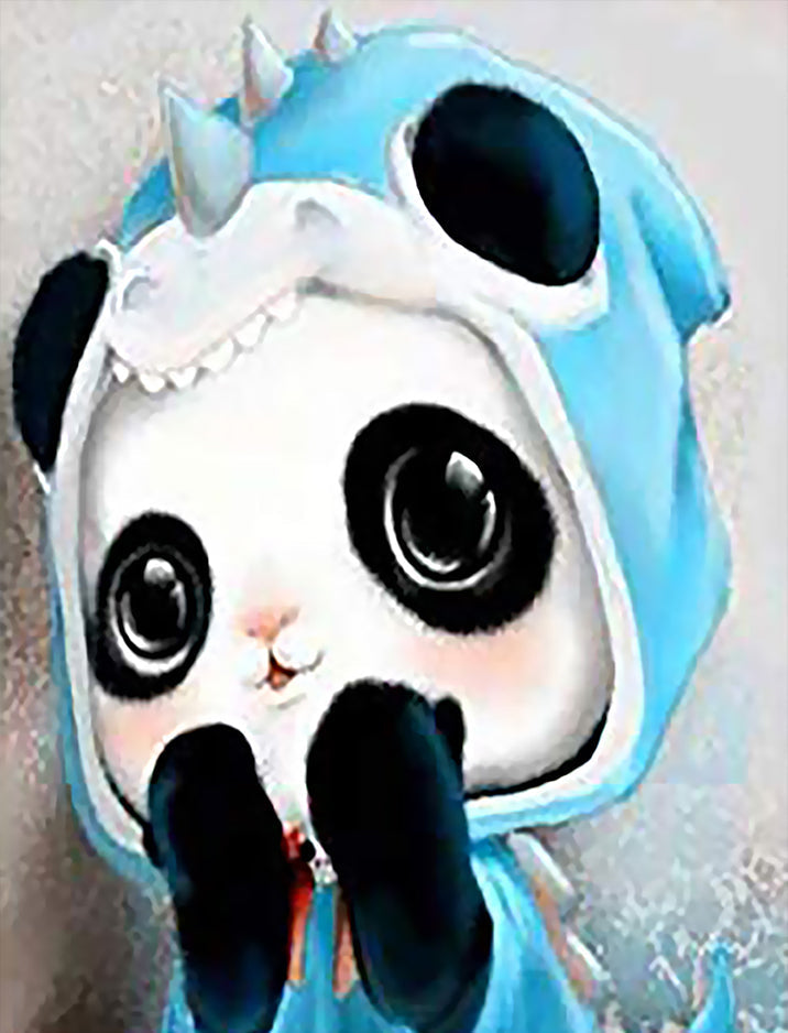 Panda Lindo con Impermeable Azul de Dinosaurio Pintar por Números