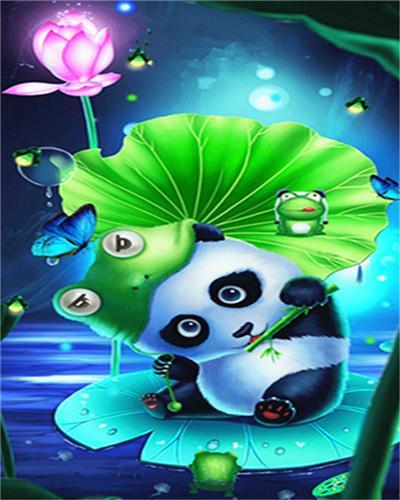 Panda Lindo con Ranas sobre Hoja de Loto Pintar por Números