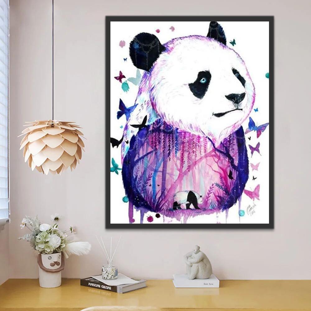Panda Morado Rodeado de Mariposas Pintar por Números