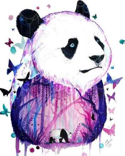 Panda Morado Rodeado de Mariposas Pintar por Números