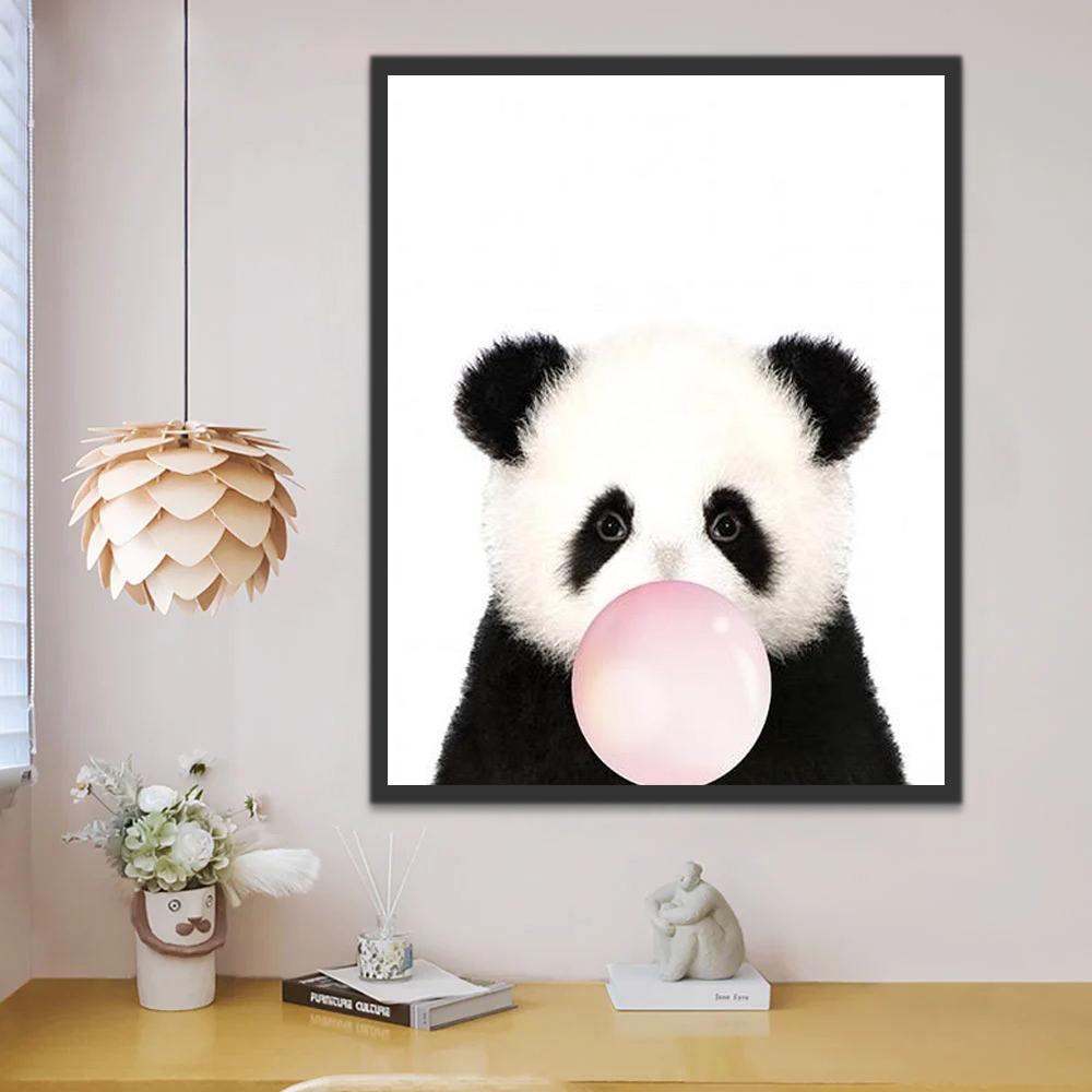 Panda Pequeño Adorable con Chicle Rosado Pintar por Números