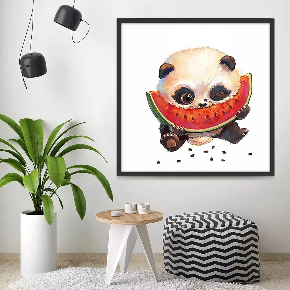 Panda Pequeño Lindo Comiendo Sandía Pintar por Números