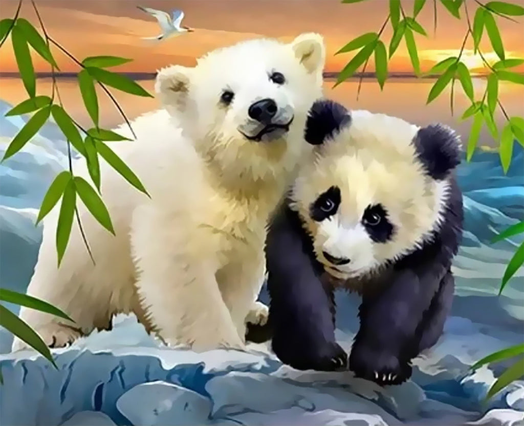 Panda Pequeño y Oso Polar Bebé sobre Hielo Pintar por Números