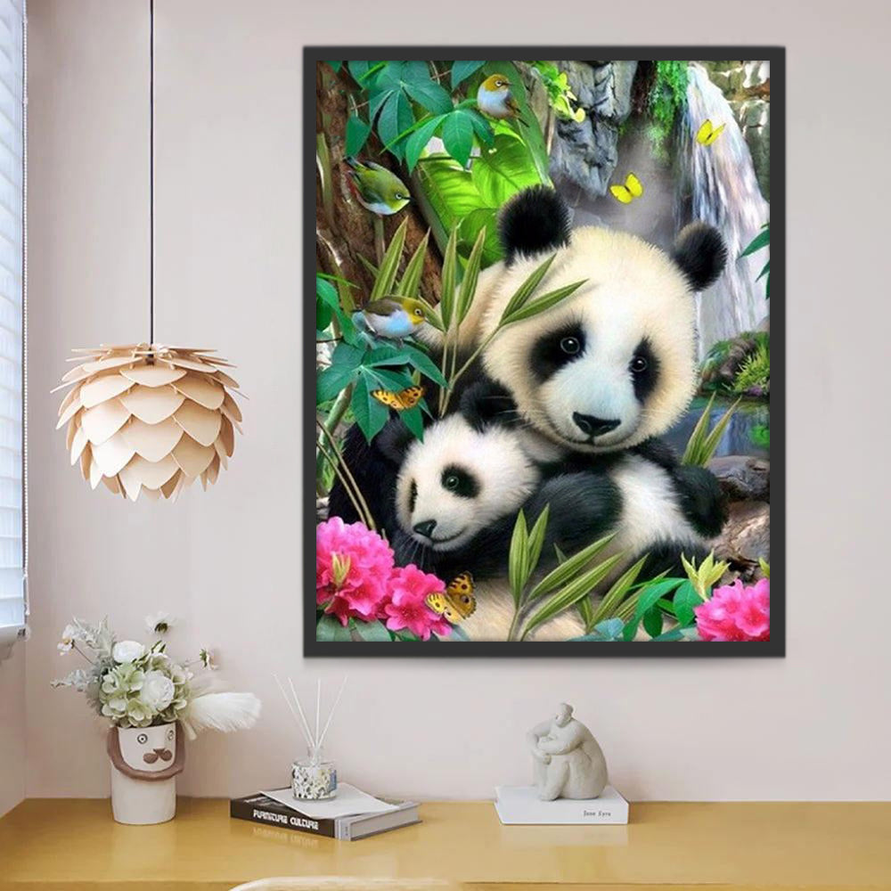 Pandas entre Flores y Plantas Verdes Pintar por Números