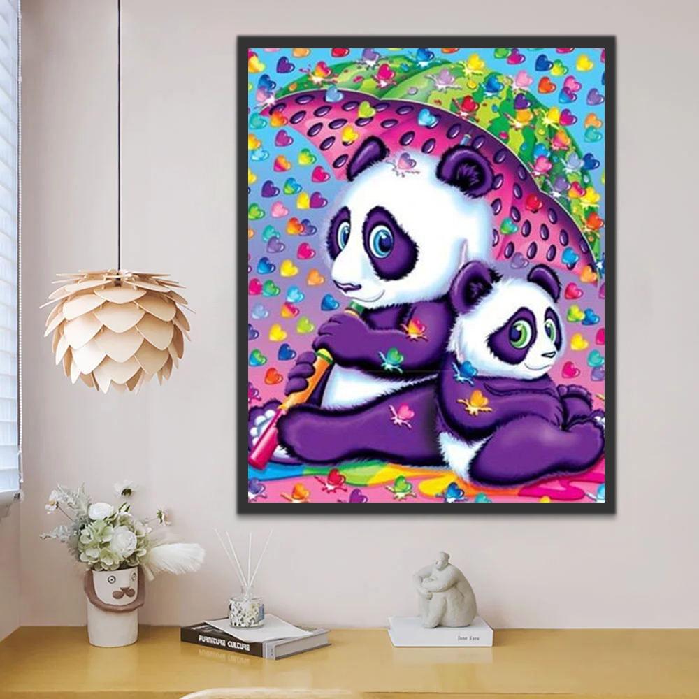 Pandas y Paraguas de Sandía Pintar por Números