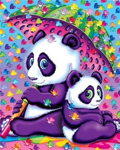 Pandas y Paraguas de Sandía Pintar por Números