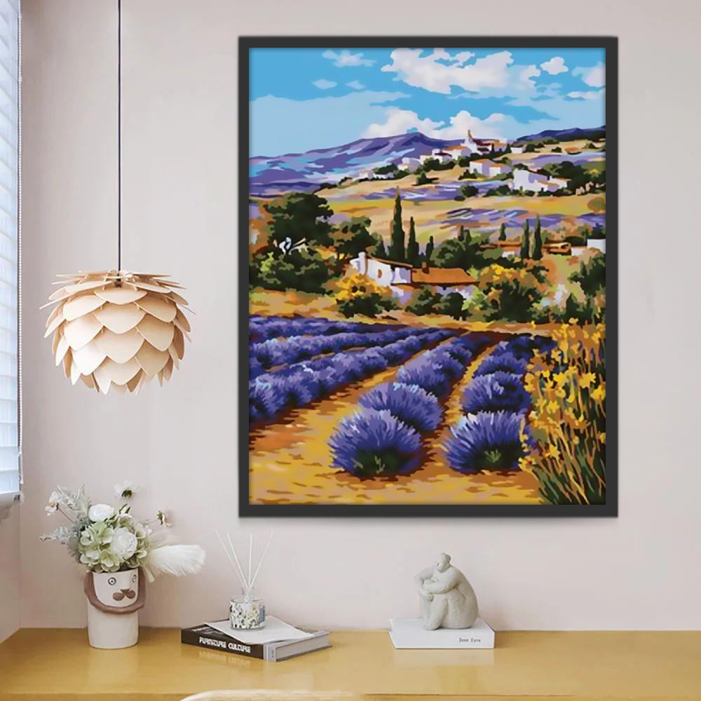 Panorama de Pueblo y Campo de Flores Pintar por Números