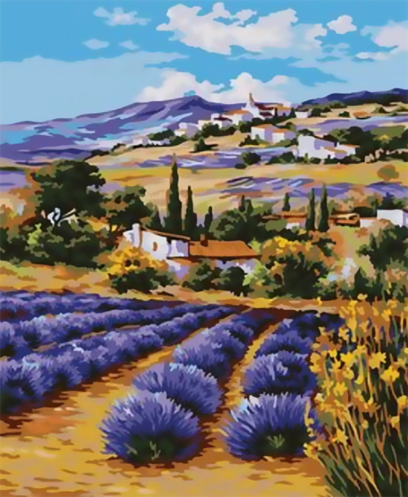 Panorama de Pueblo y Campo de Flores Pintar por Números