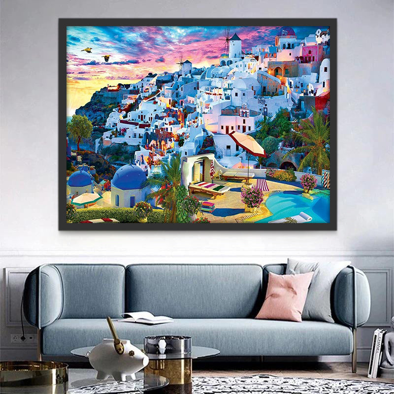 Panorama de Santorini al Atardecer Pintar por Números