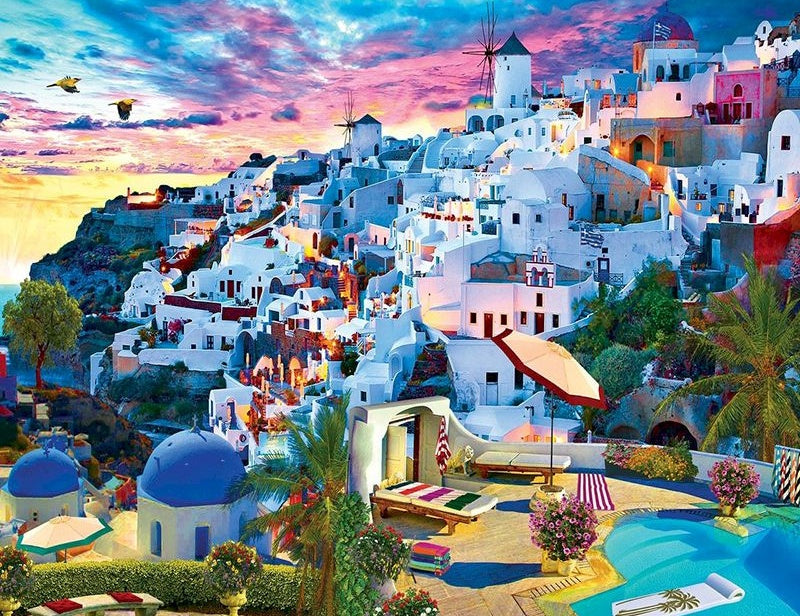 Panorama de Santorini al Atardecer Pintar por Números