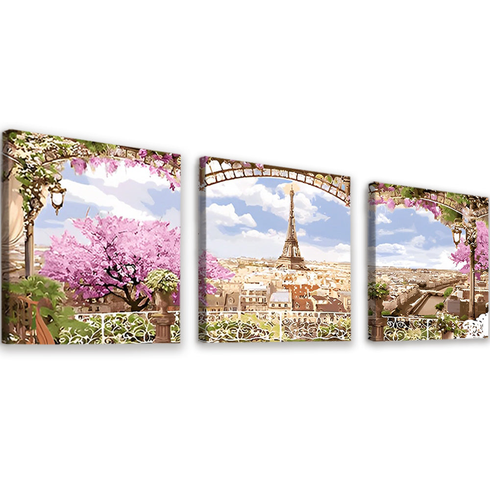 Panorama de Torre Eiffel y Ciudad en París 3 Partes Pintar por Números