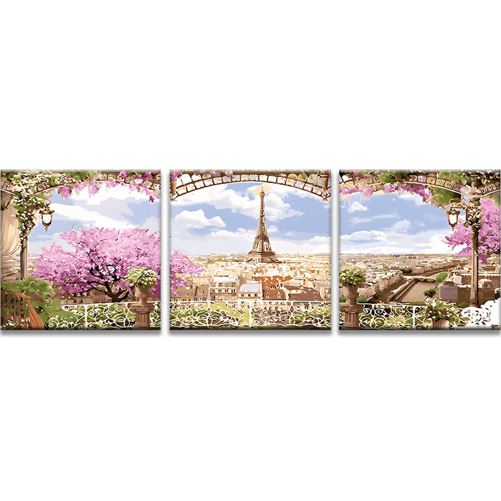 Panorama de Torre Eiffel y Ciudad en París 3 Partes Pintar por Números