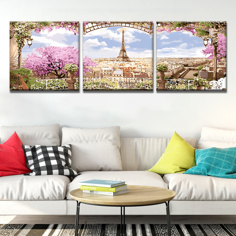 Panorama de Torre Eiffel y Ciudad en París 3 Partes Pintar por Números