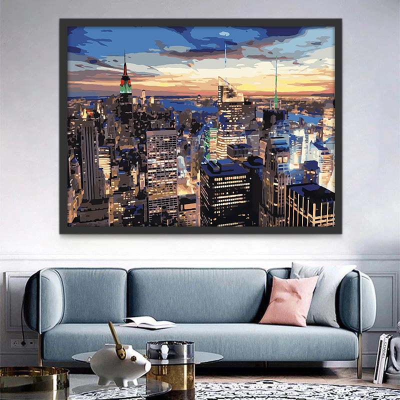 Panorama Nocturno de Rascacielos de Nueva York Pintar por Números