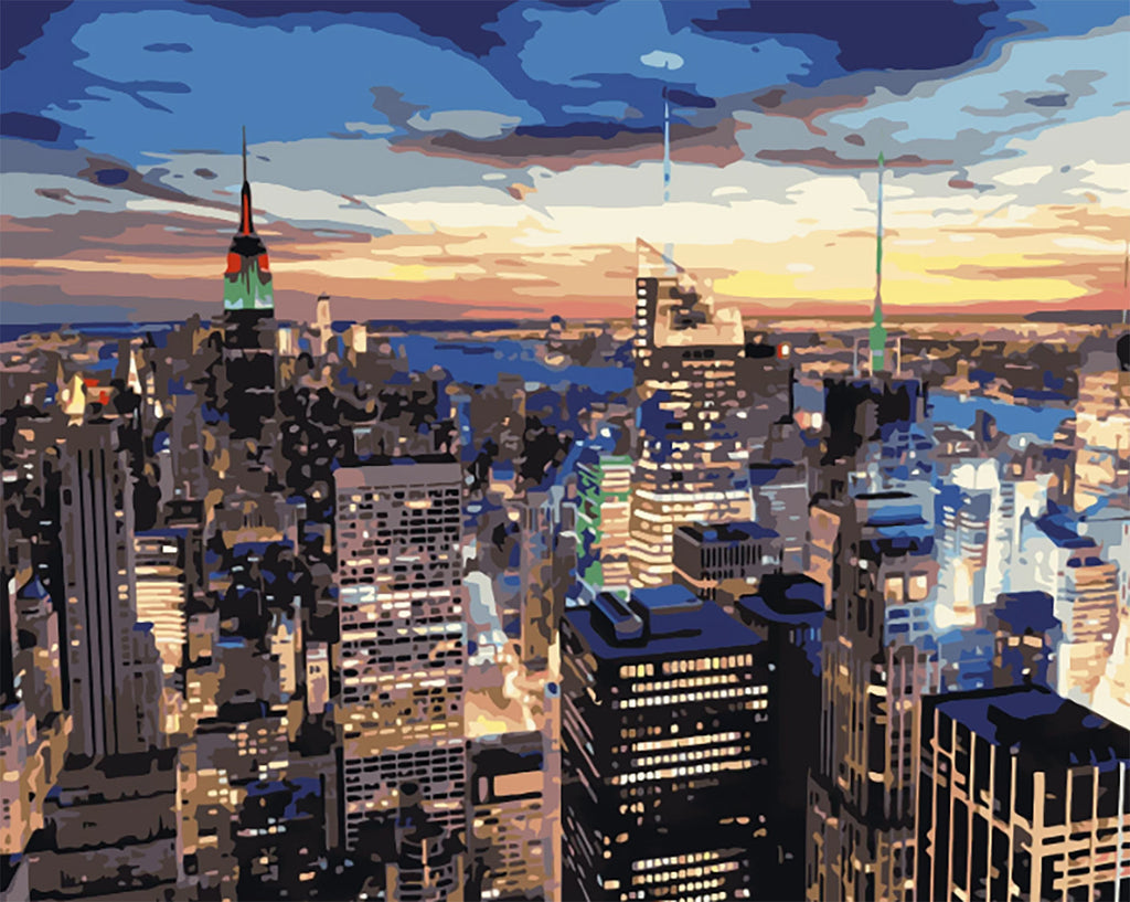 Panorama Nocturno de Rascacielos de Nueva York Pintar por Números