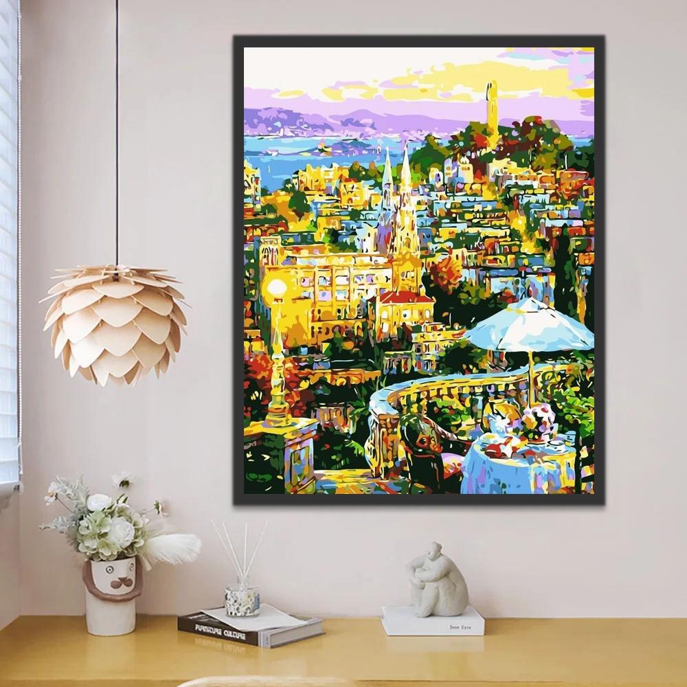 Panorama Urbano con la Puesta del Sol Pintar por Números
