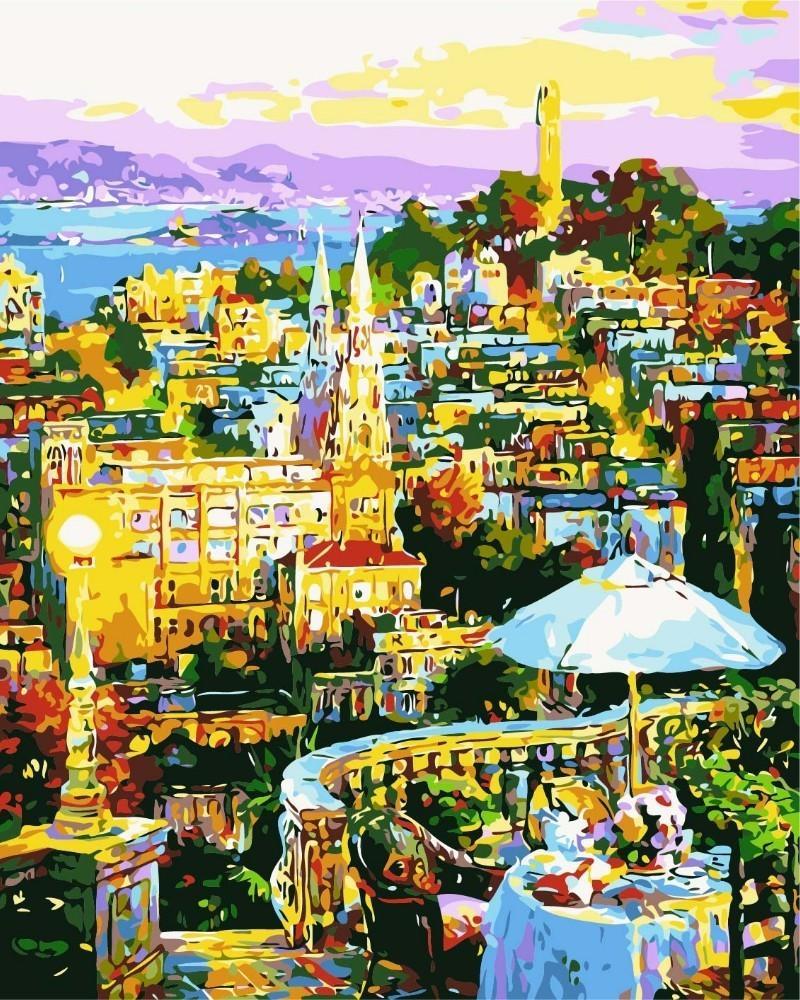 Panorama Urbano con la Puesta del Sol Pintar por Números