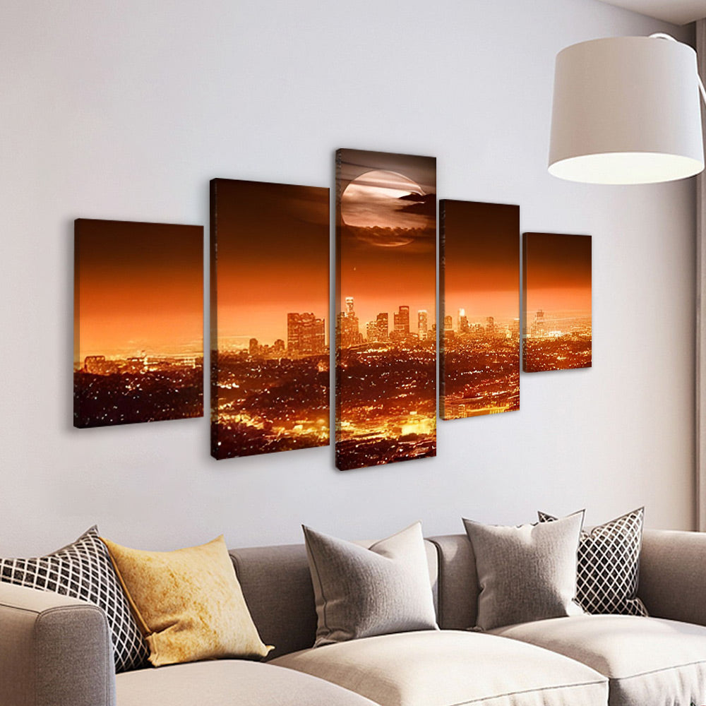 Panorama Urbano y la Luna 5 Partes Pintar por Números