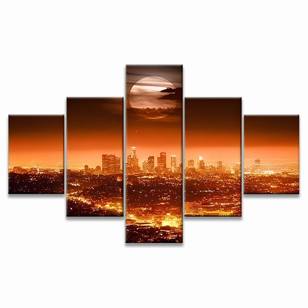 Panorama Urbano y la Luna 5 Partes Pintar por Números