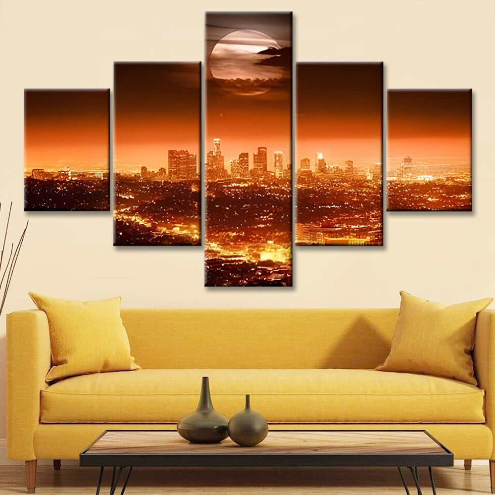 Panorama Urbano y la Luna 5 Partes Pintar por Números